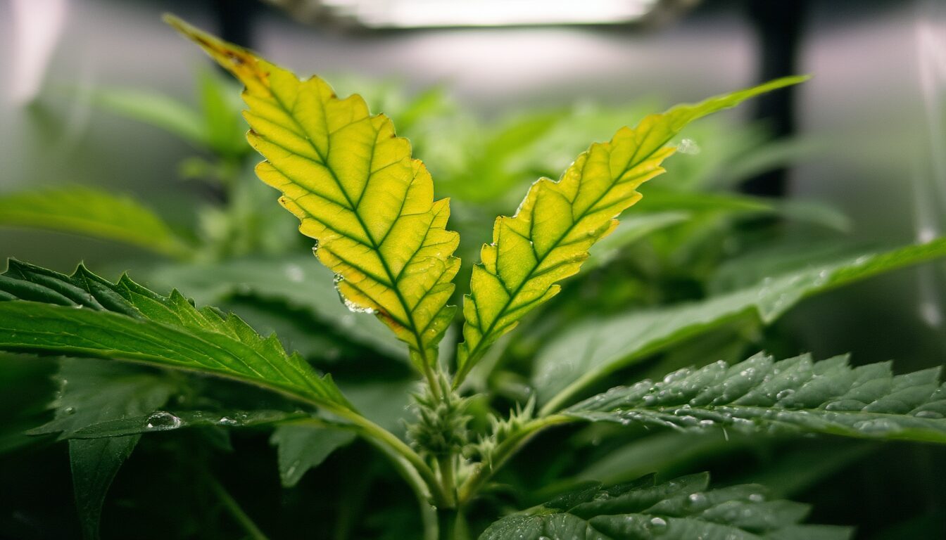 Eisenmangel bei Cannabis erkennen: gelbe junge Blätter beheben